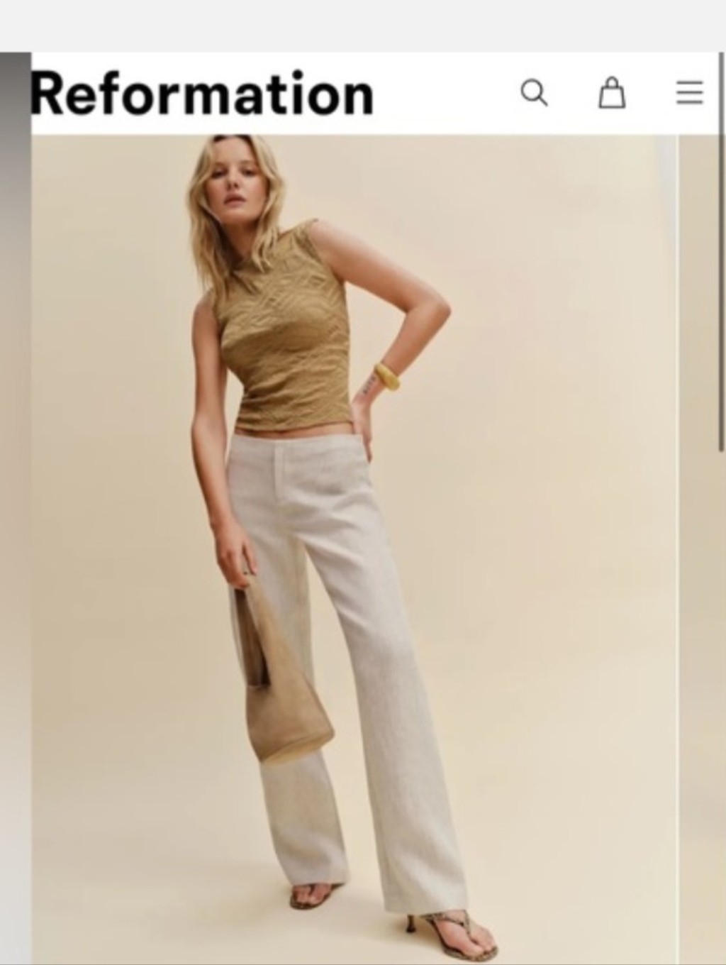 Reformation Size 8 Vida Low Rise Linen Pants Natural Beige Wide Leg Parisian